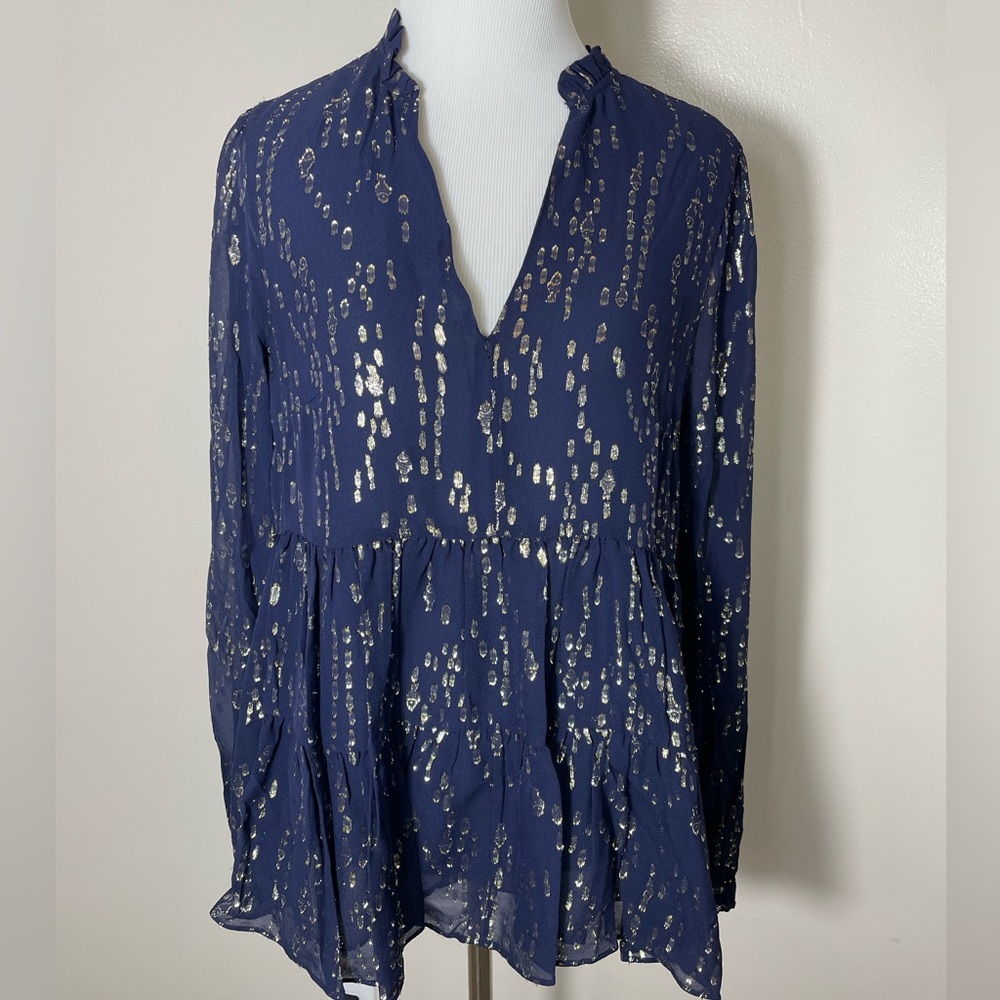 Lilly Pulitzer Navy and Metallic Blouse